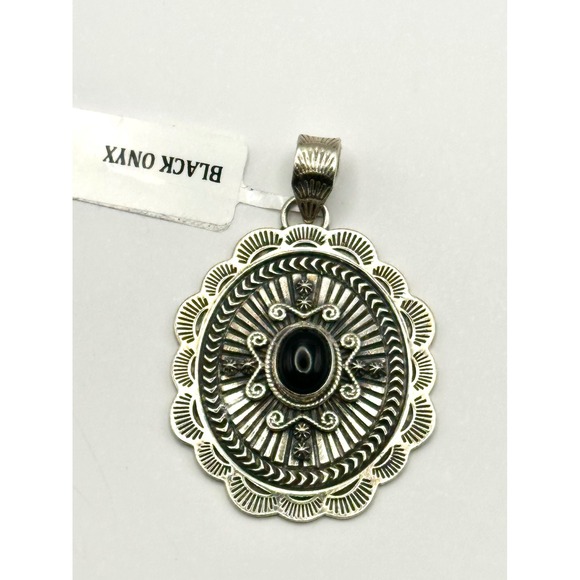 Large Southwestern Black Onyx Sterling Silver Pendant